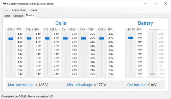 6S Battery Balancer configuration software screenshot